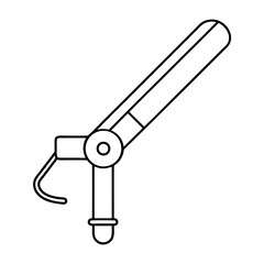 Simple line art illustration of a curling iron with a clamp