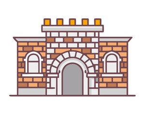 Fototapeta premium medieval stone castle, ornate brick and stone architecture, pointed arches, turrets, towers, regal design, fantasy illustration style 
