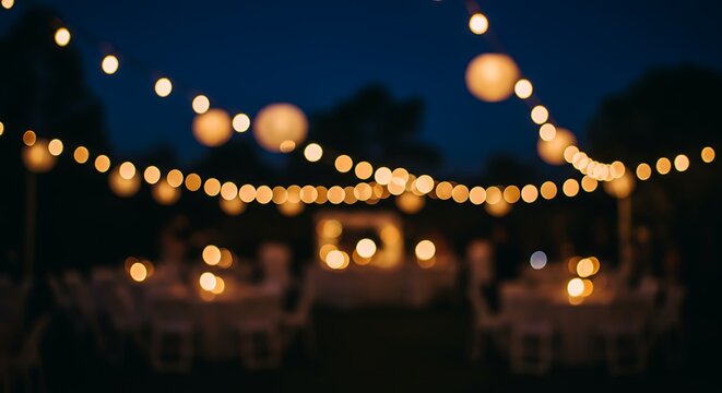 Outdoor evening party celebration with bokeh lights