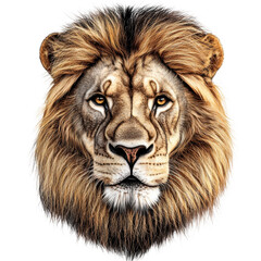 Fototapeta premium Majestic lion head portrait with a full mane, isolated on transparent background