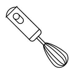 Simple line art illustration of a hand blender with a whisk attachment