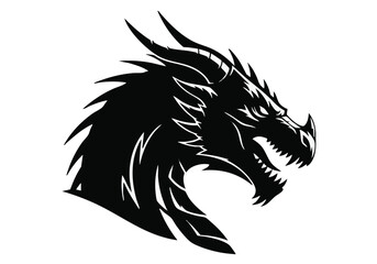 Fototapeta premium Majestic Dragon Head Black Silhouette Vector Illustration Design Powerful Fantasy Creature Emblem for Gaming and Esport Logos Tattoos Prints