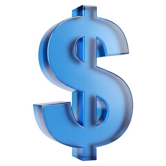 3D Blue Glass Dollar Sign, US Currency and Finance Icon