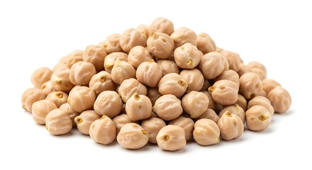Pile of dried chickpeas on a white background
