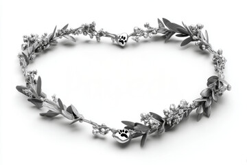 Elegant silver bracelet featuring intricate floral designs and heart shaped charm with paw print, symbolizing love for pets. Perfect for animal lovers and special occasions