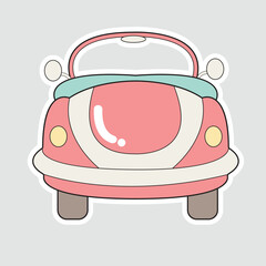 Romantic Classic Car Vector Illustration Sticker. Cute pink vector sticker of a vintage romantic car, perfect for wedding, love, and travel-themed creative projects