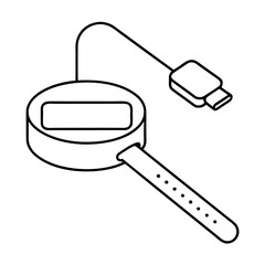 Simple line art illustration of a smartwatch charging dock