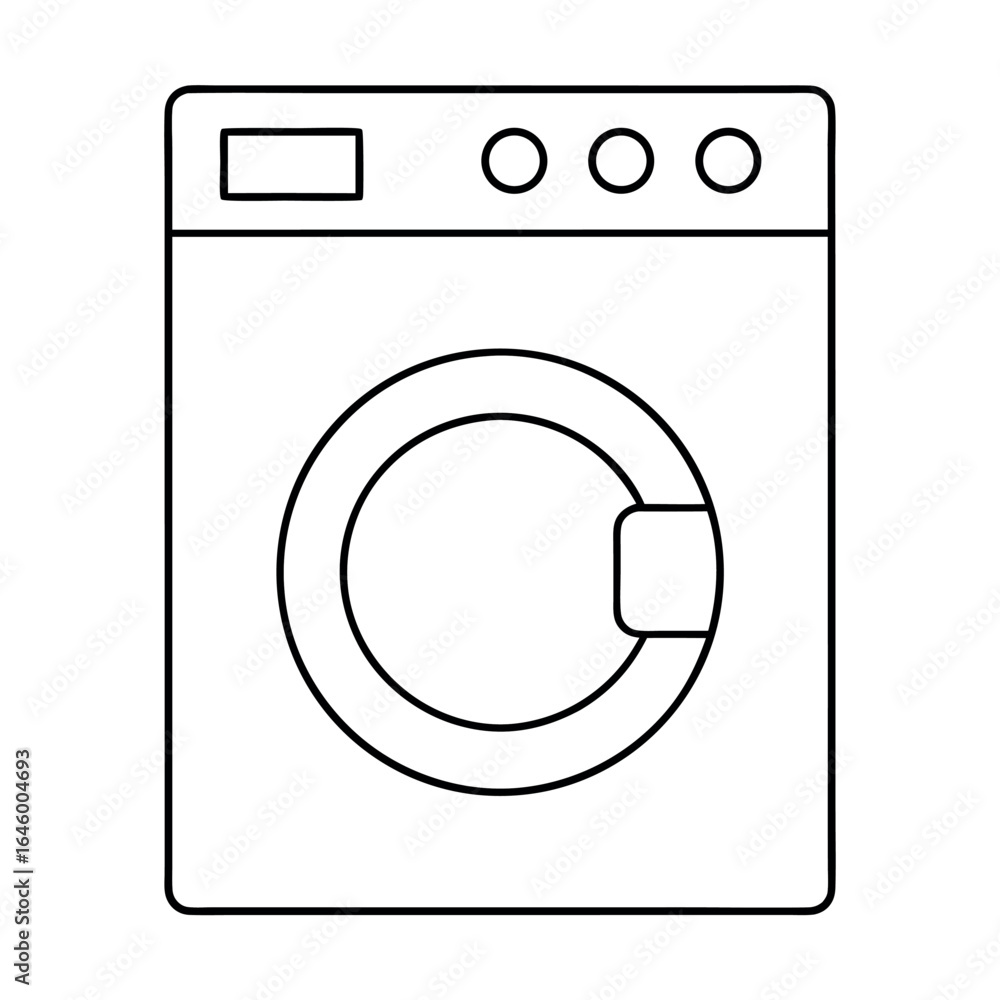 Poster minimalist line art of a front loading washing machine