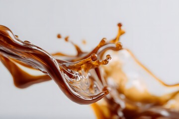 Vibrant brown paint fluid flowing on a white background, Brown liquid creates a visual effect