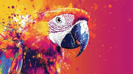Vibrant Digital Artwork of a Colorful Macaw Bird Against a Gradient Background