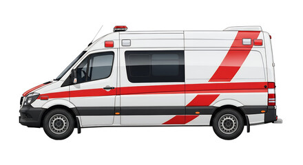 Modern White Ambulance Van with Red Stripes on Transparent Background – Emergency Medical Service Vehicle