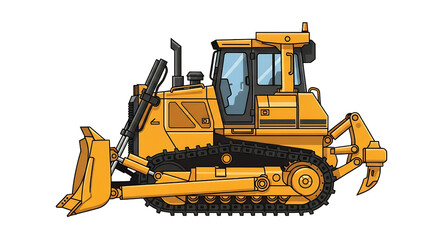 Illustrated Yellow Bulldozer Heavy Construction Equipment Isolated on Transparent Background