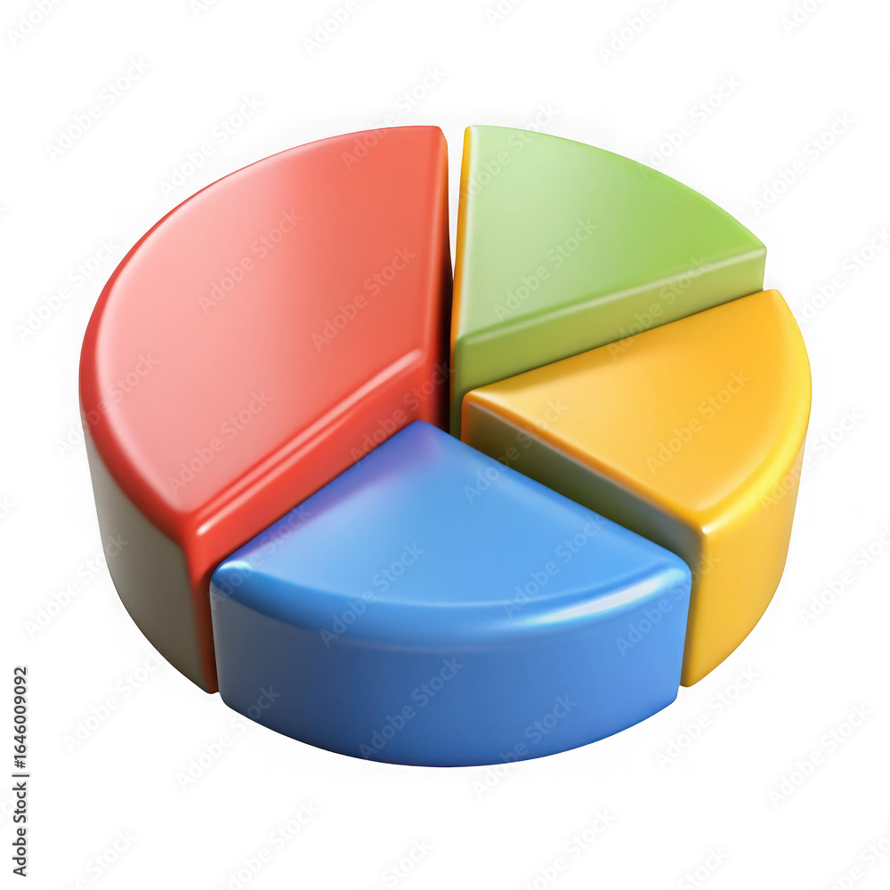 Poster colorful 3d rendered pie chart with four segments on black background graph data isolated on a trans