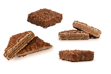 Chocolate coconut wafer bar isolated on white background.