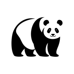 Black and white vector silhouette of a panda in a walking pose, featuring clean shapes and smooth lines for a modern and elegant look.