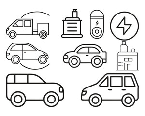 car linear power and control icon sets, Car Vector Line Icons. Outline Symbol Collection