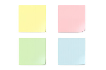 Four colorful sticky notes with transparent background ready for your message