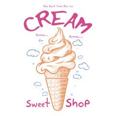 Sweet summer, Retro ice cream hand drawn vector art, Enjoy summer with sweet ice cream, ice cream graphic print design for t shirt, apparel, posters, background and others. t shirt design woman