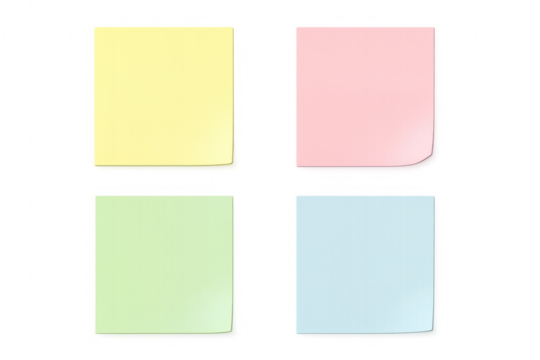Four colorful sticky notes with transparent background ready for your message