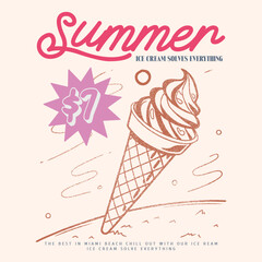 Sweet summer, Retro ice cream hand drawn vector art, Enjoy summer with sweet ice cream, ice cream graphic print design for t shirt, apparel, posters, background and others. t shirt design woman  © MdAlImran