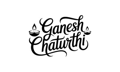 Ganesh Chaturthi decorative cursive typography in black on white background