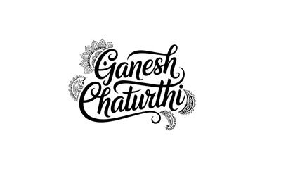 Ganesh Chaturthi decorative cursive typography in black on white background