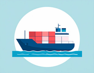 Vector illustration of cargo ship with container sailing on sea. concept for efficient logistics, transportation, shipping services for global import and export trade