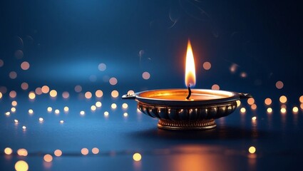 Happy Diwali, Hindu festival of lights celebration. Diya oil lamp against dark background
