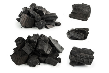 Black oak coal isolated on white background.