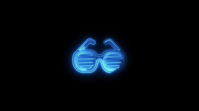 Glowing Blue Neon Shutter Glasses Icon Animation on Black Background Futuristic Party Accessory