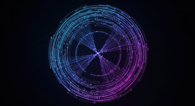 Abstract Circular Light Trails: Blue to Purple Gradient on Black Background