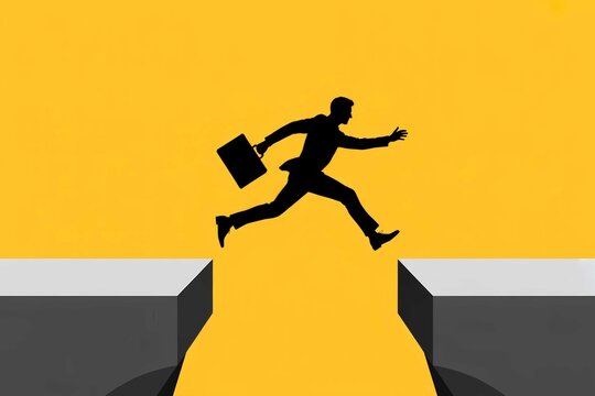 Businessman jumping over gap career challenge concept - Powered by Adobe