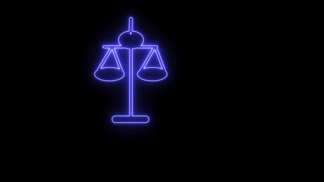 Neon glowing,Balance silver plated metallic icon.Business Law Icon on white background.