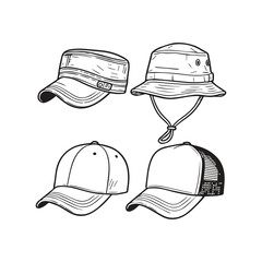 Hat Collection in Sketch vector style
