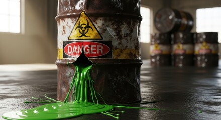 Leaking Hazardous Material from Damaged Metal Drum