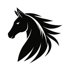 Black Horse Head Silhouette with Flowing Mane equine