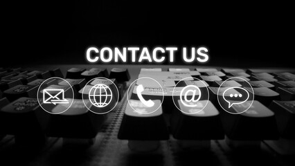 UI concept for contact us section showing icons for email, web, phone, and message. Contact and...