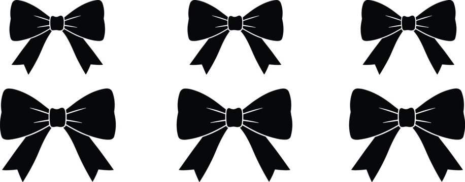 Elegant black bow tie collection, fashion accessory, classic style, vector illustration, decorative design, formal wear, craft project, high-quality image