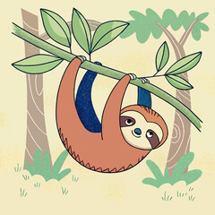 High-quality vector sloth with detailed brush texture, perfect template for t-shirts, posters and nature-inspired designs
