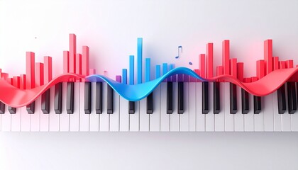 Piano music keyboard keys sound wave colorful art