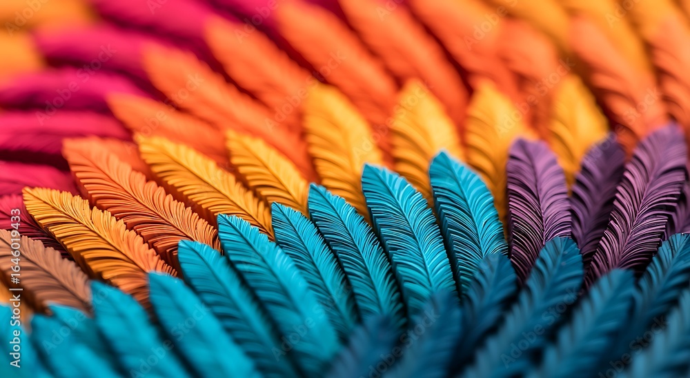 Aufkleber a vibrant display of colorful, intricately designed feathers arranged in a visually striking pattern