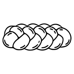 A vector illustration of a braided challah bread, meticulously detailed with a hand-drawn style, featuring bold black outlines against a white background, ideal for bakery branding or culinary desi...