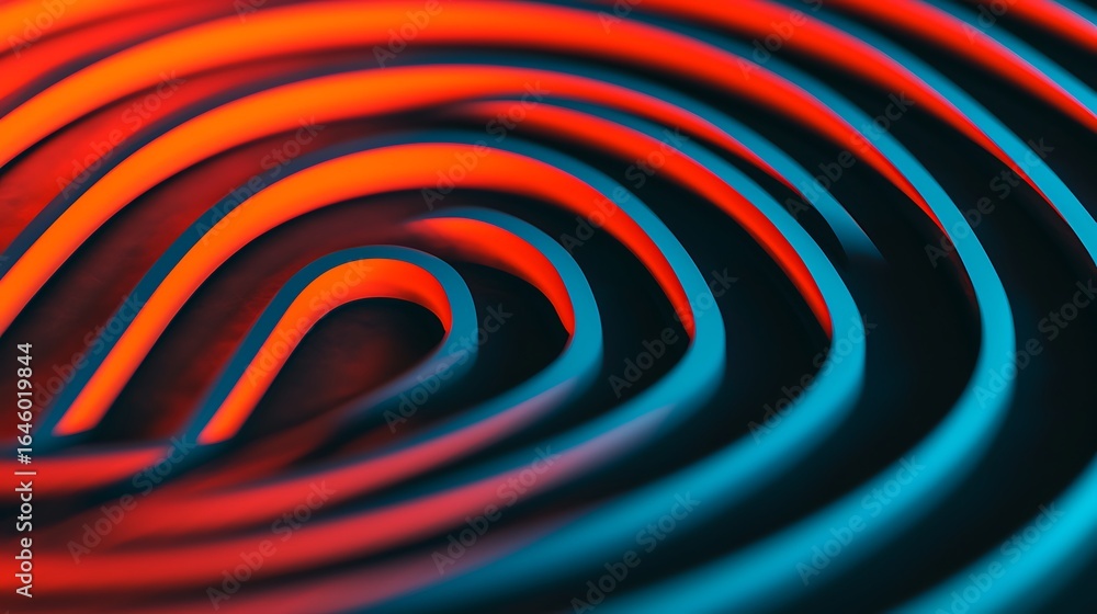 Poster a vibrant, abstract composition featuring flowing lines in contrasting red and blue hues, creating a