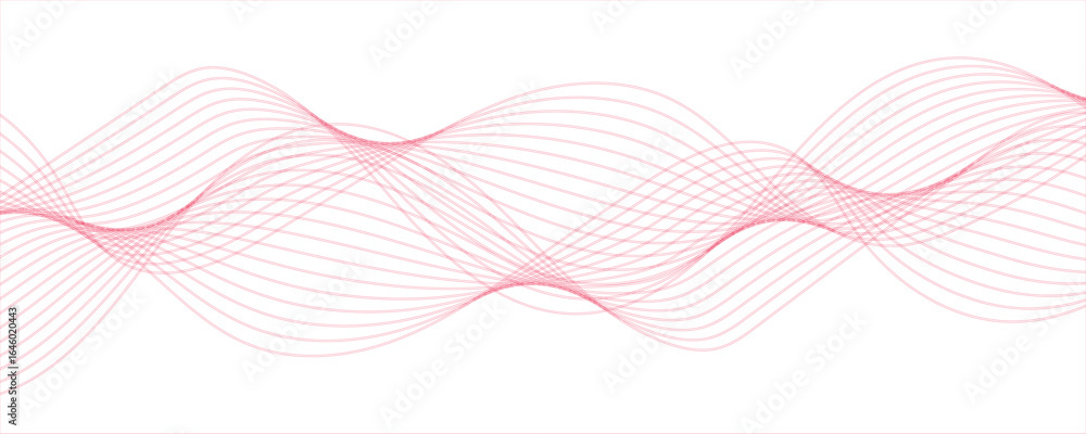 Poster abstract wave design with a series of flowing, overlapping sinusoidal curves in a gradient. frequenc