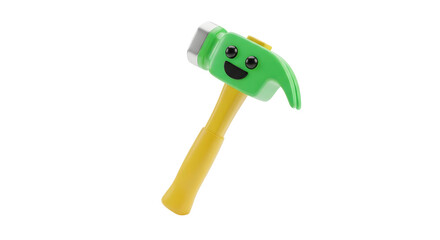 Cartoon happy hammer tool with a smiling face. Cute building instrument for construction and repair. Kid friendly DIY concept on transparent background.