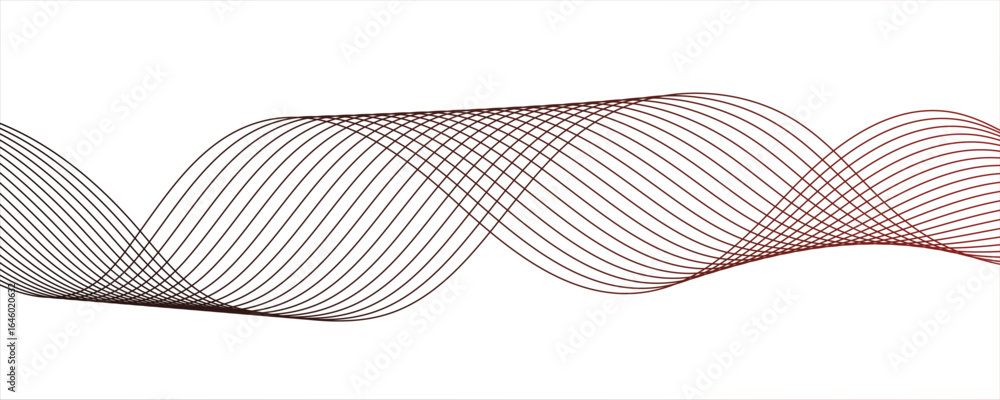 Poster abstract wave design with a series of flowing, overlapping sinusoidal curves in a gradient. frequenc
