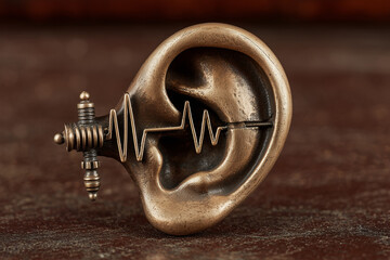 
"Symbolic ear with a broken sound wave for hearing loss