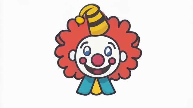 Animated clown face with changing emotions, colorful vector illustration