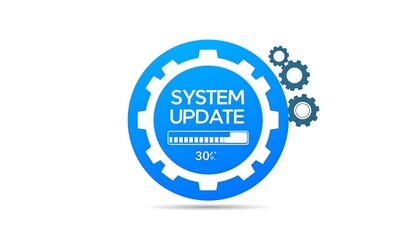 Progress bar graphic of a blue gear icon with SYSTEM UPDATE text