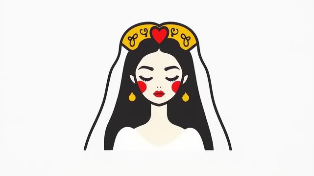 Serene Beauty: Minimalist Illustration of an Elegant Woman with Traditional Headpiece